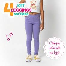 Kit 04 Calças Legging Infantil Feminina Cotton Menina Tamanho 01 ao 14 - Multicolorido - Visão 7