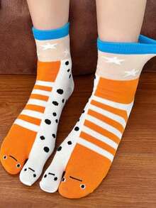 1/3/5 Pairs Women Cute Funny Toe Separator Mid-Calf Socks, Abstract & Quirky Floral, Eel, Aquarium Themed Couple Socks, Personalized Socks Gift For Girlfriend - Multicolor - View 7