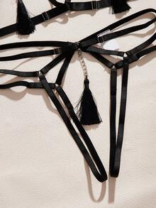 Bộ đồ lót nữ tua rua khoét rỗng gợi cảm bằng kim loại - màu đen - Xem 5