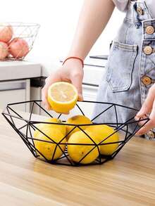 优雅铁艺水果篮，高品质客厅茶几家用水果托盘，零食盘 - 黑色 - 查看 3