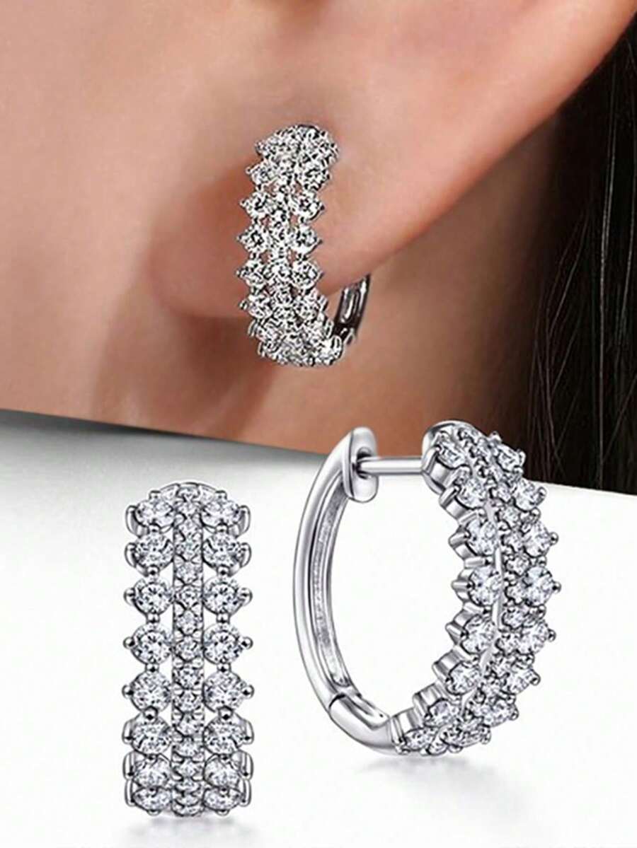 1 Pair Elegant Cubic Zirconia Earrings, Suitable For Women, Suitable For Weddings, Engagements, Anniversaries, Parties, Valentine's Day And Other Occasions