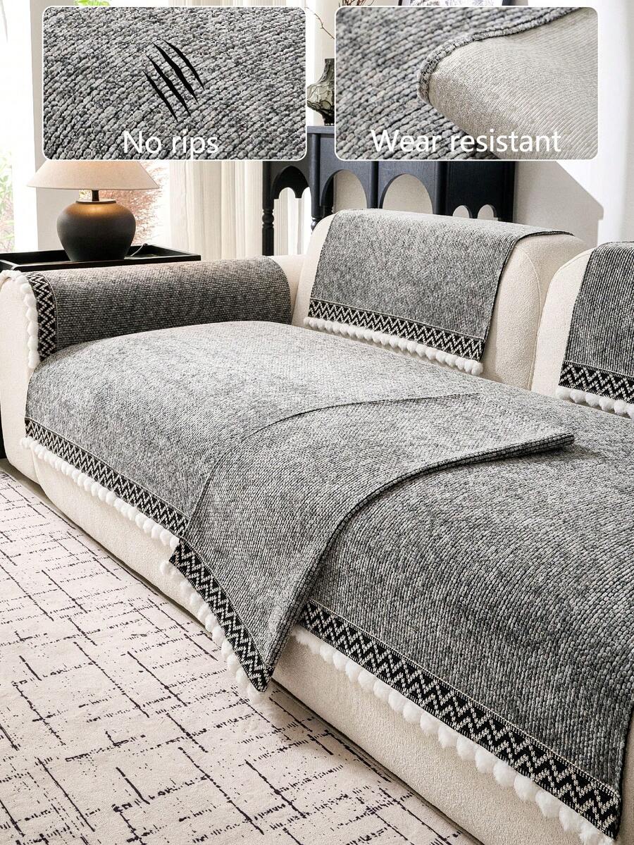 1pc Luxury Chenille Sofa Cushion Cover, Modern Minimalist Fashion Dust-Proof Anti-Slip Sofa Seat Pad, Washable, Suitable For Bedroom, Office, Living Room Combination, L-Shaped Sofa And 1/2/3/4 Seat Sofa, All Season