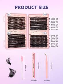 Asiteo 520片D型卷翘单根假睫毛套装，含粘合剂、镊子、刷子，新手友好型假睫毛套装，自然蓬松浓密混合款簇状假睫毛套装，适用于睫毛嫁接，在家即可轻松DIY假睫毛，经典便携逼真高容量纤长假睫毛套装，柔软分段式假睫毛，适合各种妆容。 - 彩色 - 查看 7