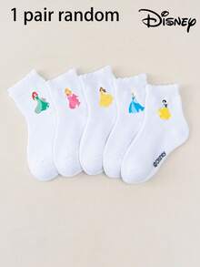 Disney 5双装公主可爱袜子，艾莎和美人鱼图案，中筒袜，韩式卡通风格，白色，儿童袜子，男童袜子，女童袜子，适合狂欢节、情人节、圣帕特里克节、慕尼黑啤酒节、复活节、斋月等各种场合，整体可爱风格 - 彩色 - 查看 14