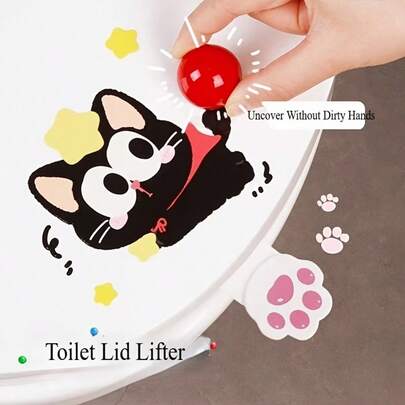 3 piezas Pegatinas para asiento de inodoro con diseño de gato, con tapa y asa, decoración duradera y fácil de limpiar para el inodoro