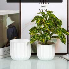 Stripe Planter Pot - Nordic Style Plant Pot For Outdoor Garden, Succulents, Water & Soil Plants, Multi-Size Flower Pot, Plastic, Modern Home Decor Vase - White - View 3