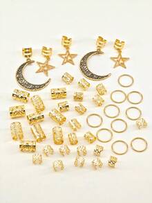 45件金色星月发饰，适用于辫子、脏辫等，款式多样，包括发夹、珠子、金属发圈、发饰等，男女通用，适合派对和节日佩戴，包括爪夹、发卡、发夹、头饰等。 - 金色 - 查看 6