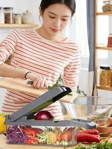 Máy thái rau củ đa năng 15 trong 1, máy bào đa năng dùng cho hành tây, tỏi, cà rốt, khoai tây, cà chua, trái cây, salad, dụng cụ nhà bếp cầm tay. - Nhiều màu - Xem 2