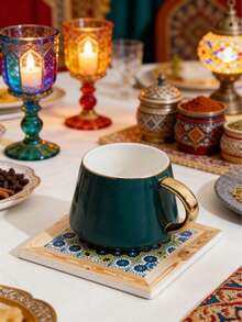 1件装多色中式方形陶瓷餐垫，波西米亚风格毛毡粘土几何图案木质杯垫，适用于厨房、餐厅和家居装饰。几何图案陶瓷咖啡杯托，波西米亚风格家居装饰，适用于厨房和办公室，也是送给成年人的理想礼物。 - 彩色 - 查看 1