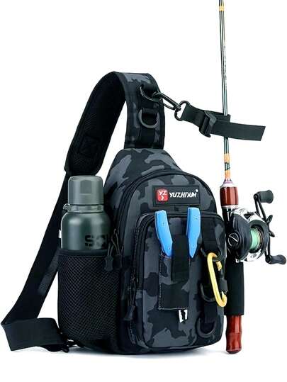 High-Quality Durable Fishing Tackle Bag With Rod Holder And Multiple Compartments, Premium Zipper Design, Suitable For Fishing And Outdoor Activities, Can Store Fishing Accessories, An Ideal Fishing Gift For Men, And The Perfect Choice For Fishing Equipment.