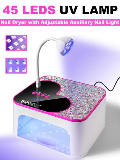 LIMEGIRL Lámpara de uñas LED UV, luz UV para esmalte de uñas con conexión USB y luz auxiliar ajustable, secador de uñas profesional, diseño de diamante brillante, lámpara de uñas LED de curado rápido, 4 ajustes de temporizador, adecuada para uso doméstico y salón, gran regalo para niñas y mujeres en Acción de Gracias