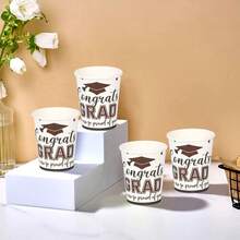 1 包毕业主题毕业帽图案派对纸杯，9 盎司，毕业季主题派对一次性纸杯 - 白色 - 查看 3