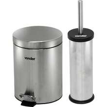 Lixeira redonda 5 litros inox cinza com escova sanitária VONDER - Amarelo - Visão 1