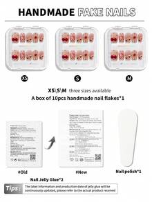 10 Stücke handgemachte Nagel Sticker, Valentinstag Geschenk, Herbst/Winter Nagelkunst, runde Nagel Sticker, Herbst Nagelkunst, Aufklebe-Nägel, kurze Aufklebe-Nägel, Kunstnägel, kurze Nägel, acryl Aufklebe-Nägel, handgemacht, abnehmbar und wiederverwendbar Nagel Zubehör - Verschiedenfarbig - Übersicht 5