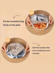 10/20/30/50pcs Reusable Aluminum Foil Food Wrap, Heat Insulation Stretch Film, Long-Lasting Thermal Insulation, Suitable For Fruits, Meals, Utensils, Thermal Food Containers, Reflective Surface, Heat Resistant Lid - Multicolor - View 9