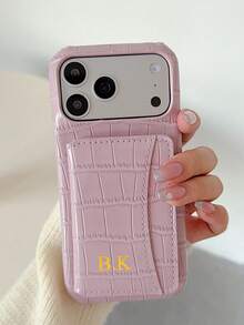 个性化奢华仿鳄鱼皮翻盖支架卡包多功能卡套手机壳，可定制姓名，兼容苹果17/16/15/14/13/12/11 Pro/XS Max，情人节礼物，生日礼物，节日礼物，送给他的/她的礼物，定制礼物，周年纪念礼物，结婚礼物，送给父母的个性化礼物（PU皮革，烫金工艺） - 寶藍色 - 查看 8