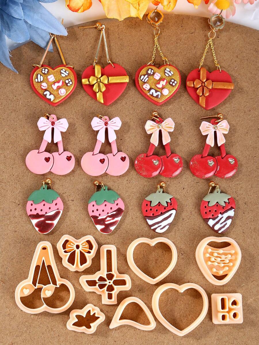Valentine's Day Jewelry Clay Tools, Fruit Clay Cutters, Suitable For DIY Earrings, Pendants, Bow Clay Earrings Jewelry Making Set, Polymer Clay Jewelry Cutters - Polymer Clay Mold - View 1