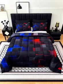 3PCS Fashion Tech-Feel Super Soft And Breathable Thicken Plaid Bedding Set (1 Comforter + 2 Pillowcases, Without Pillow Inserts), Quilted For Comfort And Warmth With Digital Print, Suitable For  In Bedrooms, Dormitories, And Hotels - 彩色 - 查看 13