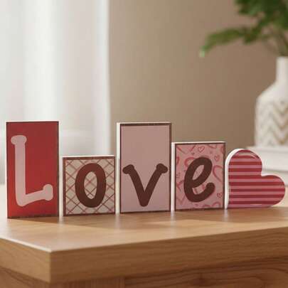 5 Pcs Valentine's Day Irish Festival Ornaments Romantic Letter Shamrock Decorated Rustic Tabletop Decoration For Home Table