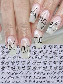 2 pezzi Adesivi per unghie con lettere dell'alfabeto nere 3D, lettere maiuscole e minuscole semplici, decalcomanie per arte di unghie con parole in maiuscolo, accessori fai-da-te per unghie, decorazione per manicure autoadesiva, forniture per unghie - nero - Visualizzare 4