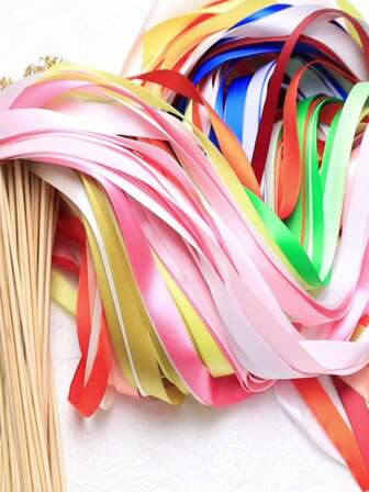 50 piezas/20 piezas Varitas de hadas de colores múltiples, varitas con cintas de satén y campanas doradas, cintas decorativas reutilizables, palos de cinta para ambiente de boda al aire libre, adecuados para bodas, fiestas y vacaciones