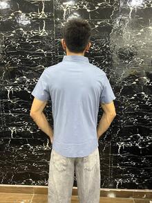 Men's Polo Shirt In Polyamide, Cool Fabric, Elastic, Style And Quality - 霧霾藍 - 查看 5