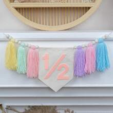(1 Set) 1/2 High Chair Banner, 6 Months Birthday Party Decor, Boho Style Party Decor, Photography Backdrop Decor