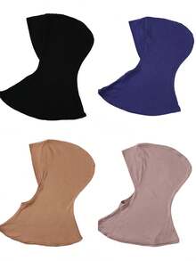 4件装女士纯色莫代尔衬头巾，可遮盖颈部，弹性柔软透气，可作头巾帽、阿巴雅长袍配饰、日常衬头巾、女士面纱 - 彩色 - 查看 47