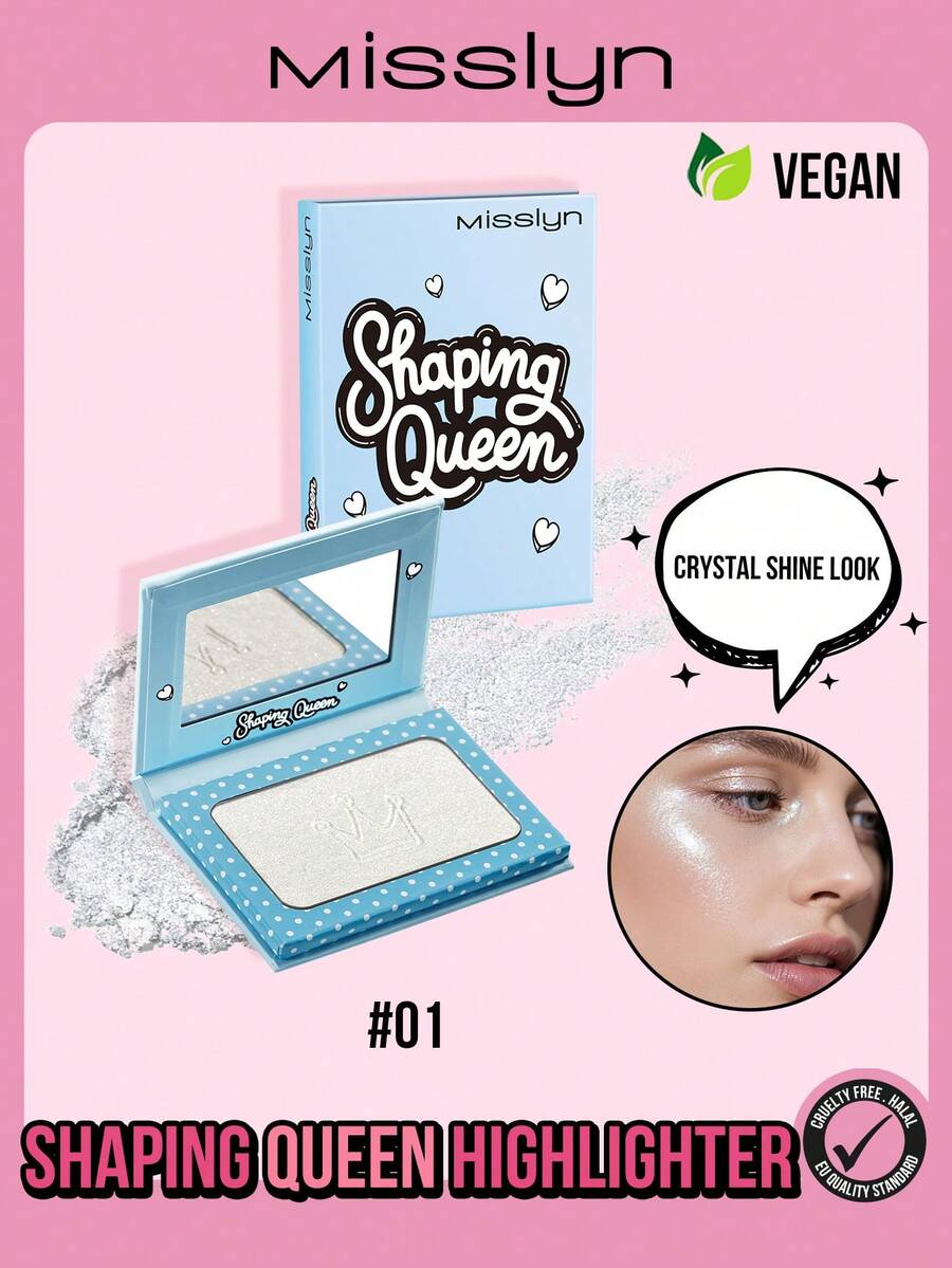 Misslyn Sculpting Queen Highlighter Powder, Brightens Complexion, Rose Gold & Silver Shimmery Highlighter Palette With Mirror, Suitable For Makeup, Best Face Brightening, Face Highlighter, Radiant - #01 - 查看 1