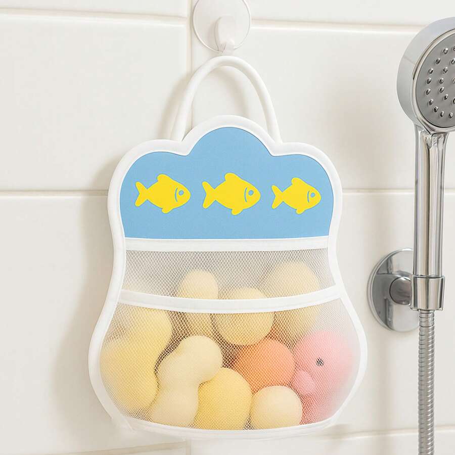 Cartoon Suction Cup Mesh Bag, Bathroom Storage Hanging Bag, Multi-Purpose For Kids, Toddlers, Anti-Mold Breathable - White - View 1