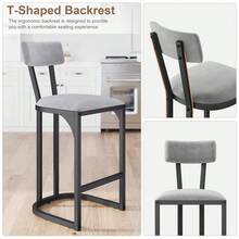 Counter Height Bar Stools Set Of 2, Modern Upholstered Barstools With Back Support For Kitchen Island, Home Bar & Dining Room - Grey - View 4
