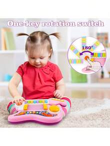 2-In-1 Children's Electric Guitar Toy, Foldable, Guitar & Piano Dual-Use, Suitable For Beginners, Early Education Toy, Children's Gift/Christmas Gift - Pink - View 5