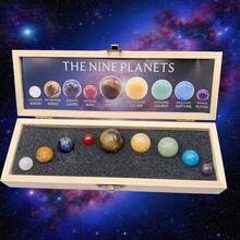 9颗天然石球，九大行星太阳系桌面摆件，宇宙模型，创意礼品，家居/办公桌装饰品 - 彩色 - View 1