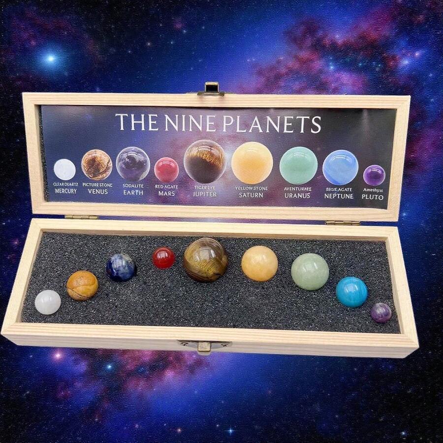 9颗天然石球,九大行星太阳系桌面摆件,宇宙模型,创意礼品,家居/办公桌装饰品 - 彩色 - View 1