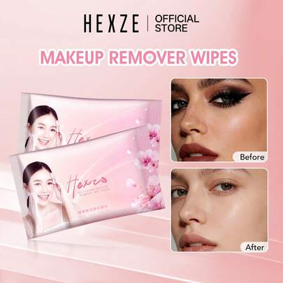 Khăn ướt tẩy trang toàn mặt HEXZE chiết xuất lá ô liu làm sạch và nuôi dưỡng, không gây kích ứng và cay mắt, tiện lợi khi đi du lịch, 10 khăn