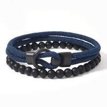 2pcs Men's Bracelet Set, Black Stone Elegant Men's Bracelet, Beaded Bracelet Strap With Powerful And Graceful Vibe, Suitable For Daily Stacking And Gift, Great For Friends - Two-piece Set Of Stones + Custom-made Buckle Bracelet - View 24