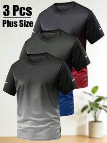 Men's Plus-Size T-Shirt, Gradient Color Round-Neck Design, Plus Size Casual Short-Sleeved Pullover, Summer Sports Running Workout Top - Multicolor - View 1