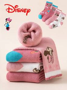 Disney 8/4 双正品儿童袜子，可爱卡通米妮图案，加厚保暖毛巾袜，适合女孩，韩版卡通袜子，适合男孩冬季穿着，透气婴儿及学生袜，地板袜