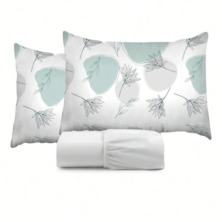 King Size 3-Piece Sheet Set, 400 Thread Count Cotton, Soft Touch, With Elastic And Printed Pillowcases, 50x70cm - Pastel Green - View 1