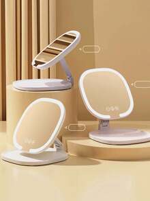 可折叠LED化妆镜，带灯，便携式，ins风，学生宿舍桌面镜，高清智能