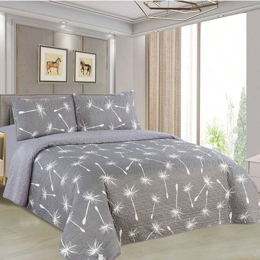 Casaisla Home Collection Juego de Edredón Reversible 4 Piezas con Sábana de Cajón y Fundas de Almohada (Matrimonial y King Size) Seleccione Tamaño y Diseño - Gris Claro - Ver 1