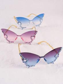 1 Pair Rhinestone Butterfly Shaped Frameless Fashion Glasses, Fashionable For Party, Runway, Costume - Multicolor - View 7
