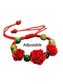 新款漆面朱砂红玫瑰花手链，庆典礼物 - 彩色 - 查看 2