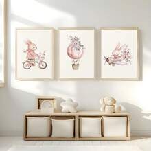 1 pieza Lienzo de arte de pared - Decoración de guardería para niñas, tema adorable de conejo, póster de conejo rosa suave - Arte de pared enmarcado perfecto para la decoración de la habitación de los niños, decoración de la sala de juegos, decoración de la habitación de los niños, decoración de la guardería, decoración de la sala de juegos, decoración de la guardería de niñas, decoración de la habitación de niñas, decoración de la habitación de niños, decoración de la habitación de niños - Multicolor - Ver 2