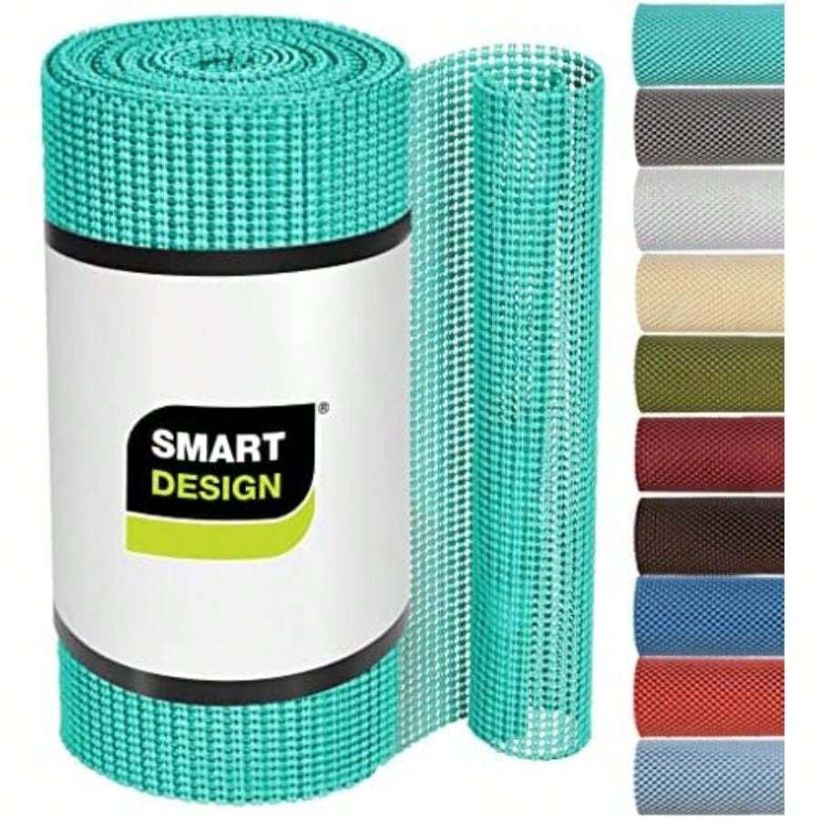 Smart Design Revestimiento de estante de agarre clásico, no calcomanía para organización del hogar, agarre fuerte, antideslizante, fácil de limpiar, perfecto para computadora, estantes, cocina, baño, protección de gabinete, color blanco(46An x 152L cm Menta) - Multicolor - Ver 1