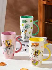 SPONGEBOB 海绵宝宝情侣陶瓷马克杯，大容量，高品质饮水杯，可爱礼物，送给女孩的生日礼物 - 彩色 - 查看 1