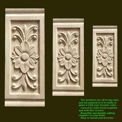 1pc Unfinished Wooden Carved Inlaid Square Decorative Applique, Woodworking Supplies, Suitable For Cabinet, Door, Furniture, Wall, Entryway, Office Decor, Holiday Decoration, DIY