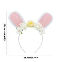 Diadema de conejito de Pascua para mujer, diadema de conejo con purpurina, corona floral, aro para el cabello, accesorio de fiesta - Rosa - Ver 6
