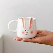 1pc 250ml Cute Rabbit Shaped Ceramic Mug, Cartoon Rabbit Design With Yellow & Pink Ears, High-Quality Breakfast Coffee Milk Cup, Home & Office Drinkware, Lovely Spring Style