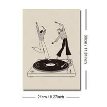 1 szt. Oprawiony/nieoprawiony plakat na płótnie z gramofonem w stylu retro dla tancerek, inspirowany muzyką winylową, minimalistyczny czarno-beżowy, estetyczny obraz w stylu vintage dla miłośników muzyki, do akademika, salonu, sypialni, nowoczesnej dekoracji domu - Wielokolorowe - Zobacz 12
